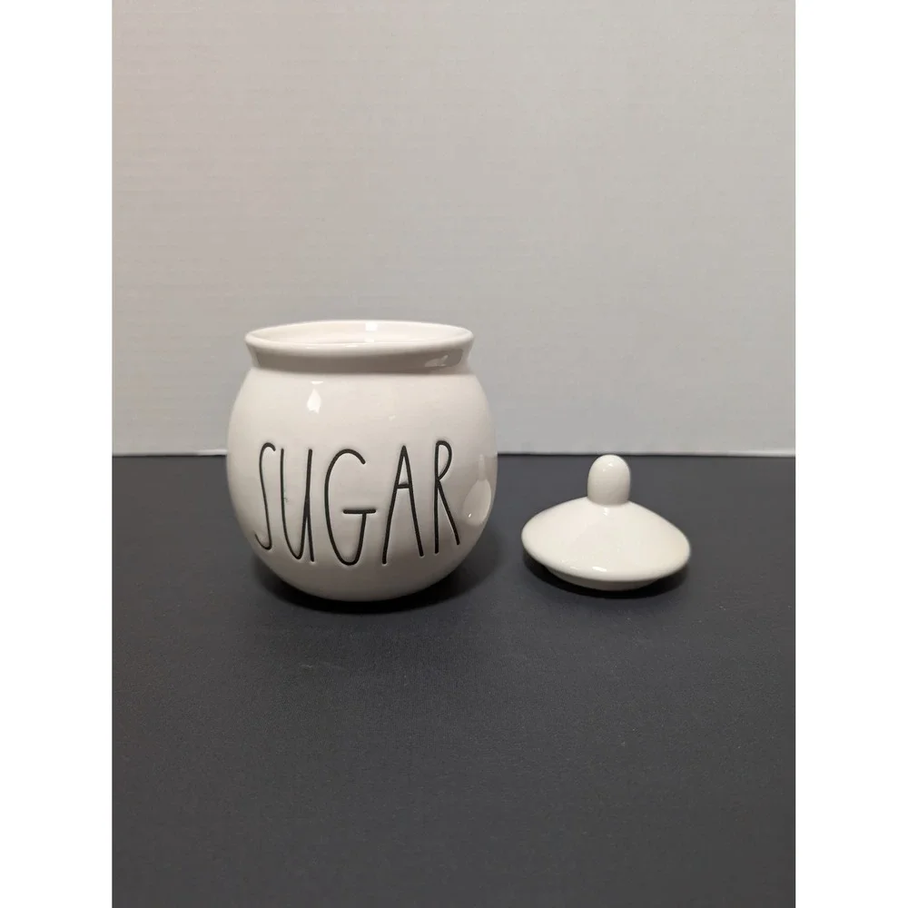 Rae Dunn Sugar Glossy White‎ Ceramic Round Jar Ivory Canister Farmhouse Kitchen